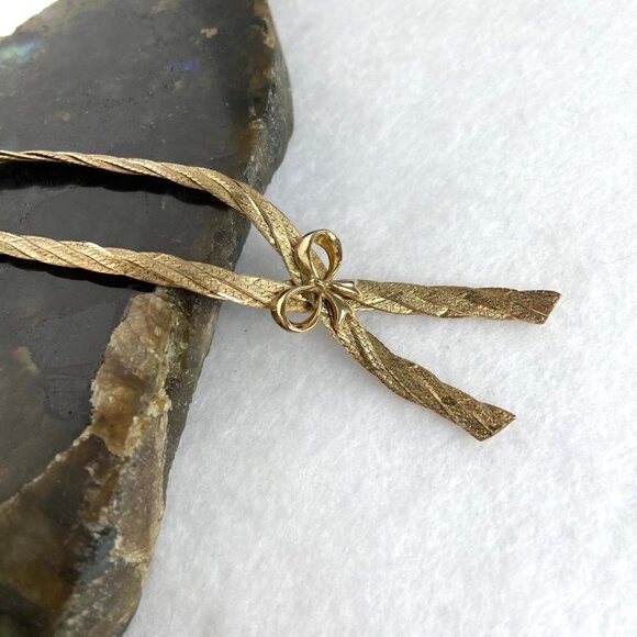 Gold Vermeil Sterling Silver 925 Italy Bow Herringbone Necklace & Bracelet Set - Picture 14 of 16